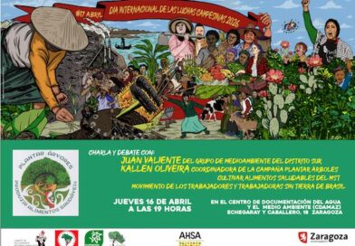 Charla en Teruel con Kallen Olivera de la coordinación de la Campaña Plantar Árboles Cultivar Allimentos Saludables del MST, celebrando el día internacional de las luchas campesinas 2026.